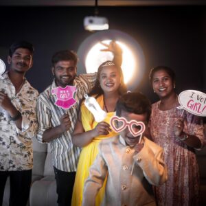 Guests celebrating special occasions at Moon Town Private Theatre, luxury private theatre and celebration venue in Bangalore
